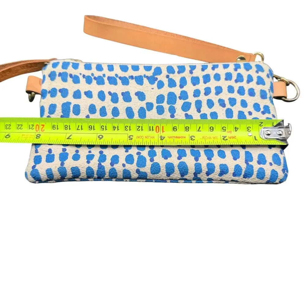 Erin Flett Blue Dot Canvas Wristlet Clutch 8x4.5 Leather Strap